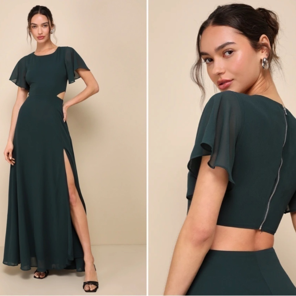 LULUS Elegant Wedding Bridesmaid Romantic Flowy Chic Flutter Sleeve Maxi Dress